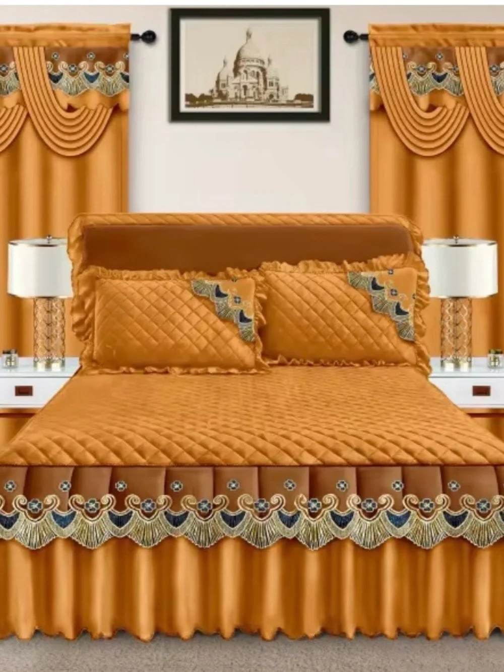 Luxe Quilted Bedspread Set in Golden Tan